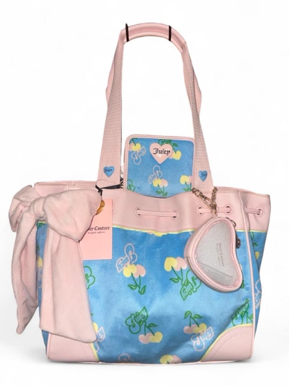 Juicy Couture “Retro Juicy Cherry Tote” Gelato Daydreamer &Wallet Set, blue/pink